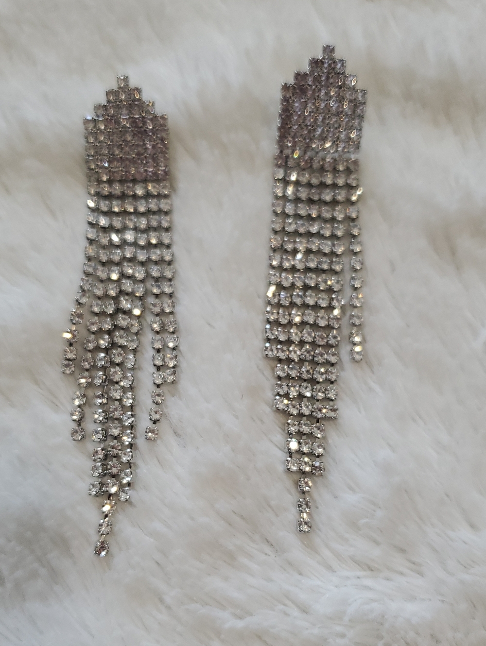 Silver Crystal Fringe Drop Earrings
